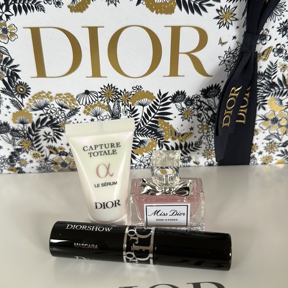 Dior Beauty travel size perfume, mascara, serum